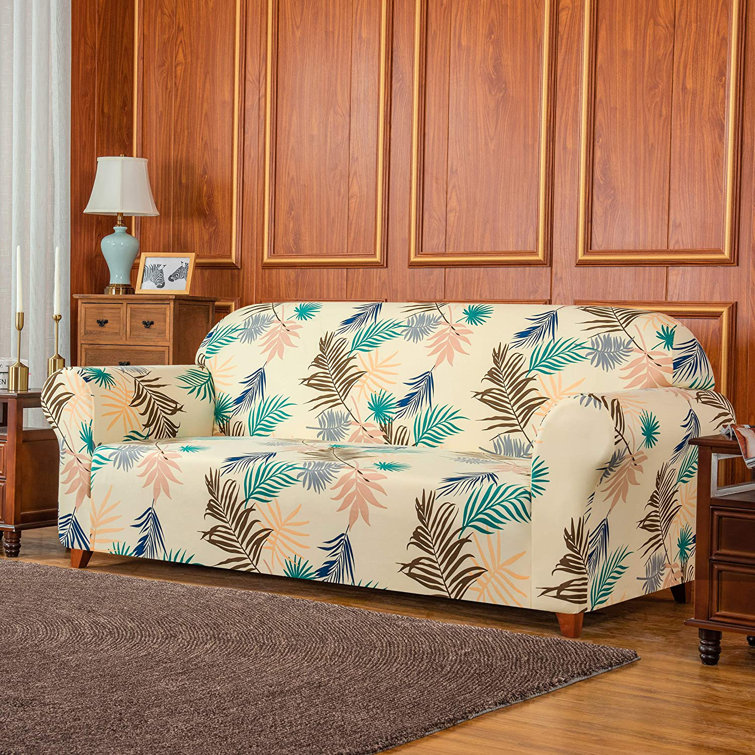Bay Isle Home Leaves Printed Soft Stretchy Box Cushion Sofa Slipcover